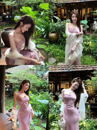 Ảnh 1 của Váy cúp ngực satin hồng pastel nữ