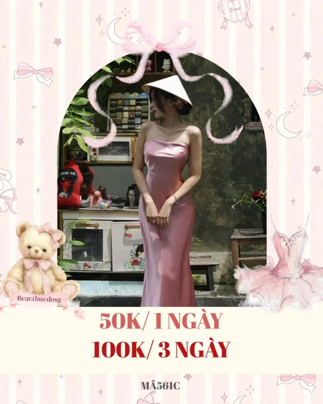Ảnh 1 của Váy cúp ngực lụa hồng dài nữ