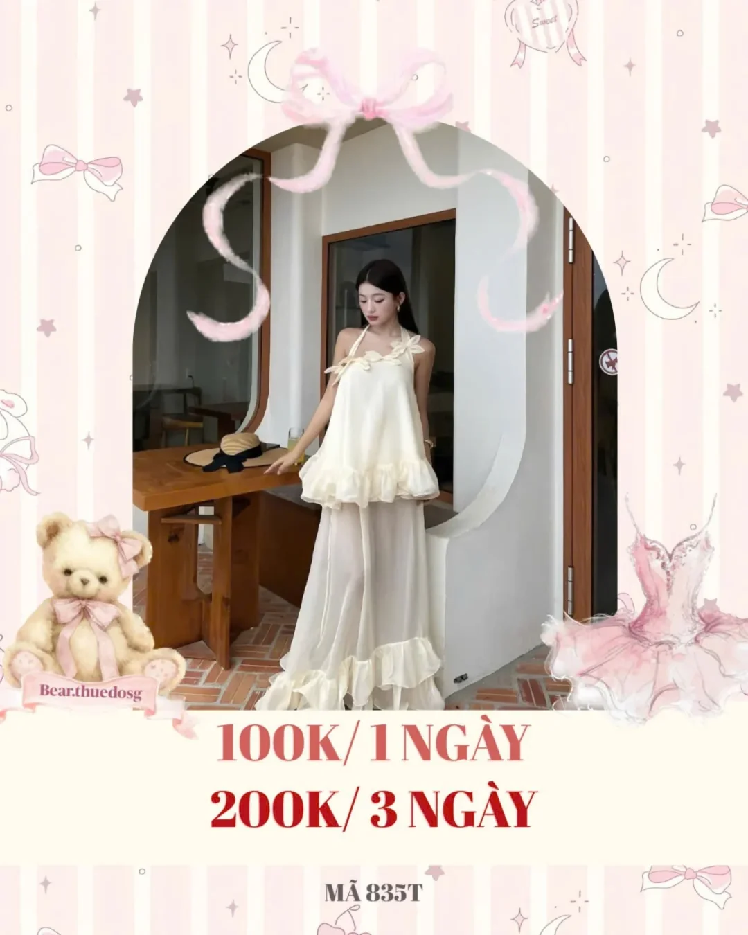 Photo 1 of Váy hai dây trắng kem bèo nhún lụa nữ