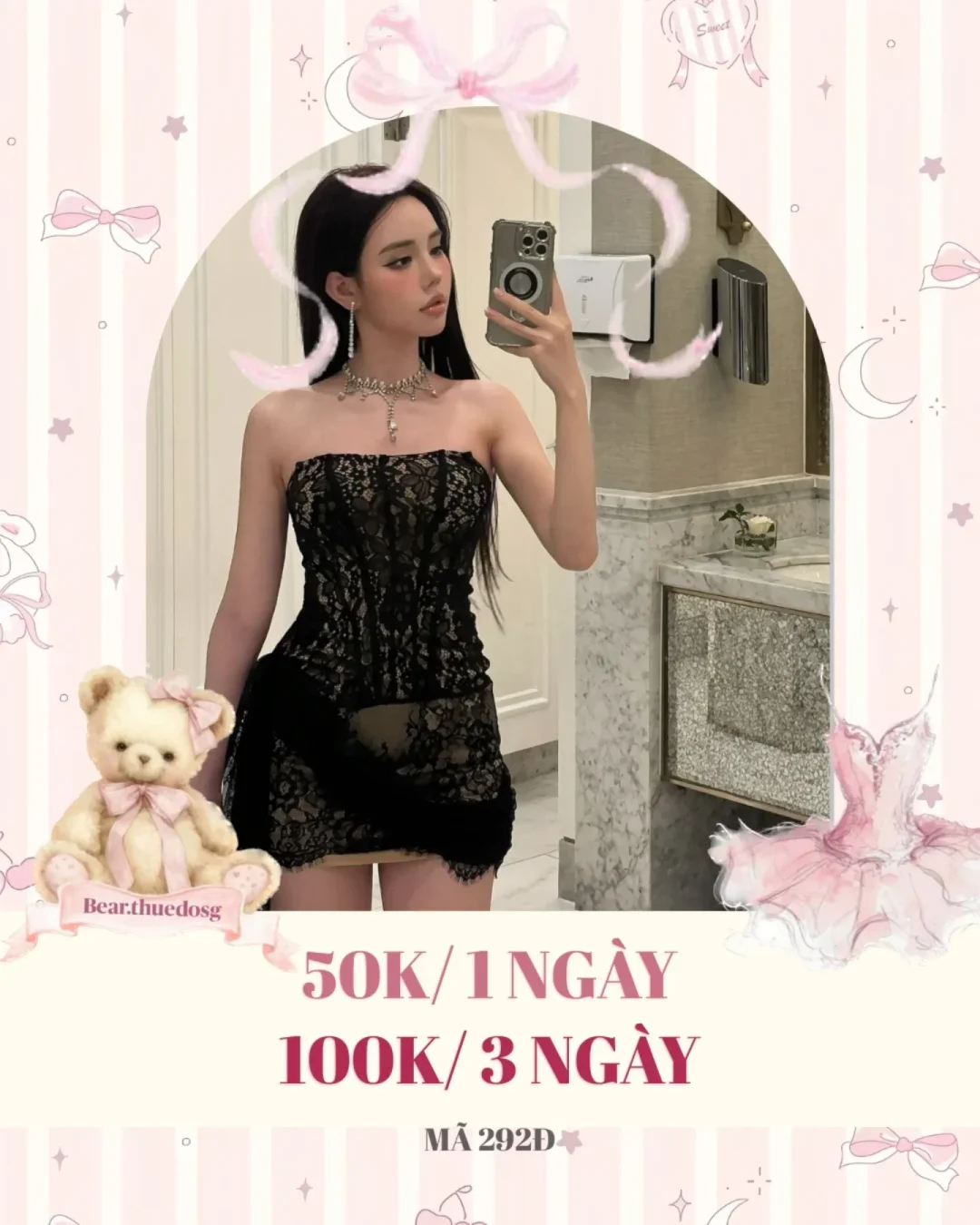 Photo 1 of Váy ren đen mini không dây nữ