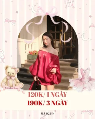 Ảnh 1 của Áo trễ vai satin đỏ tay phồng nữ