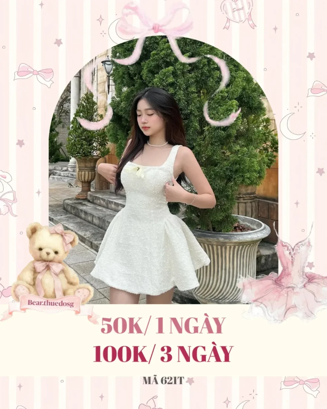 Ảnh 1 của Váy trắng ngắn kim sa nơ ngực nữ