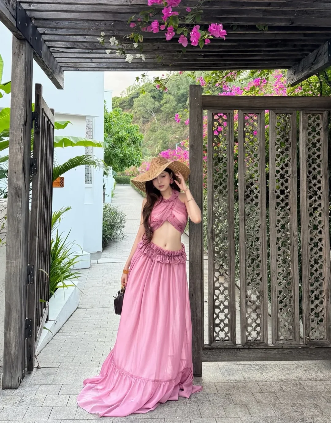 Ảnh 7 của Set váy hai mảnh hồng boho maxi nữ
