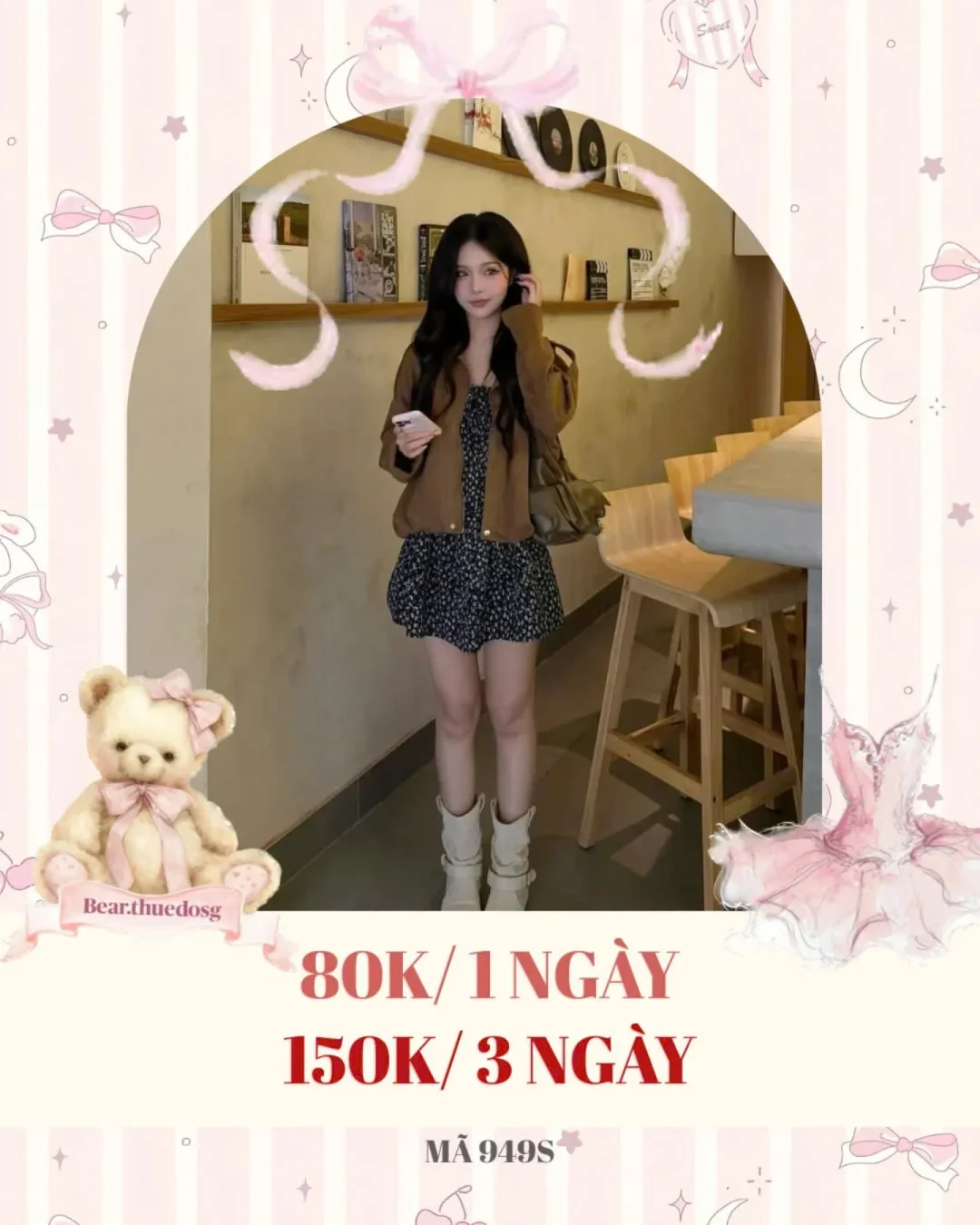 Photo 1 of Set áo khoác nâu váy hoa nhí nữ size M
