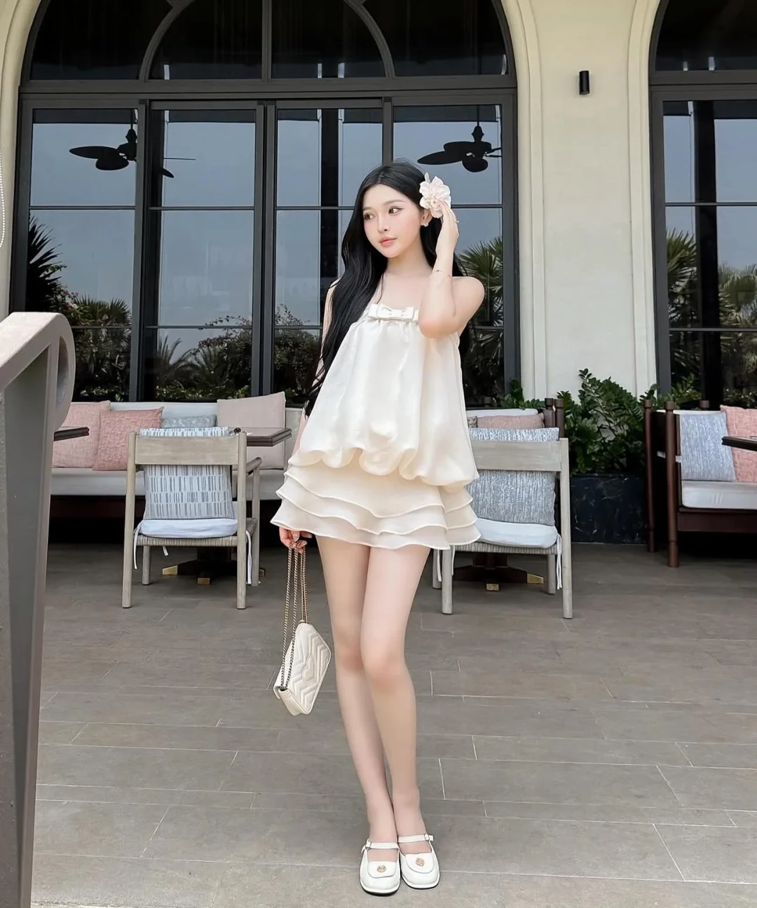 Ảnh 2 của Set áo váy trắng bèo nhún nữ