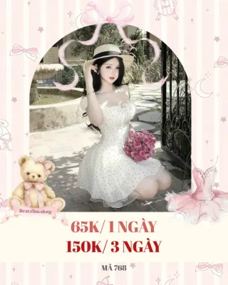 Photo 1 of Váy chấm bi trắng trễ vai nữ
