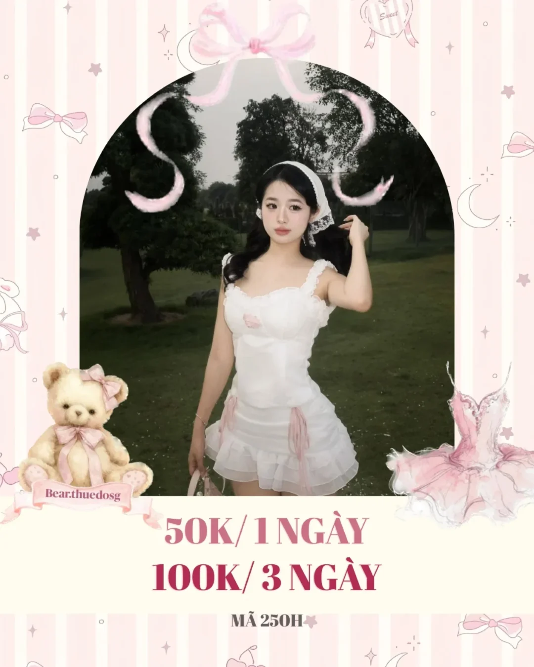 Ảnh 1 của Váy babydoll trắng ren hồng pastel nữ