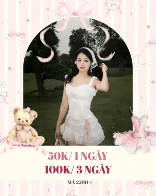 Ảnh 1 của Váy babydoll trắng ren hồng pastel nữ