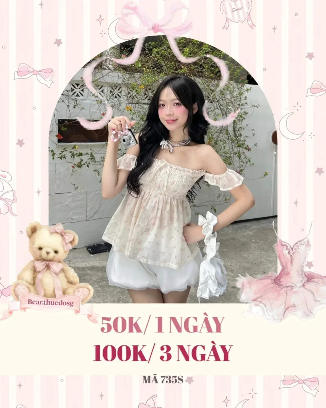 Ảnh 1 của Áo trễ vai hoa nhỏ dễ thương nữ size M