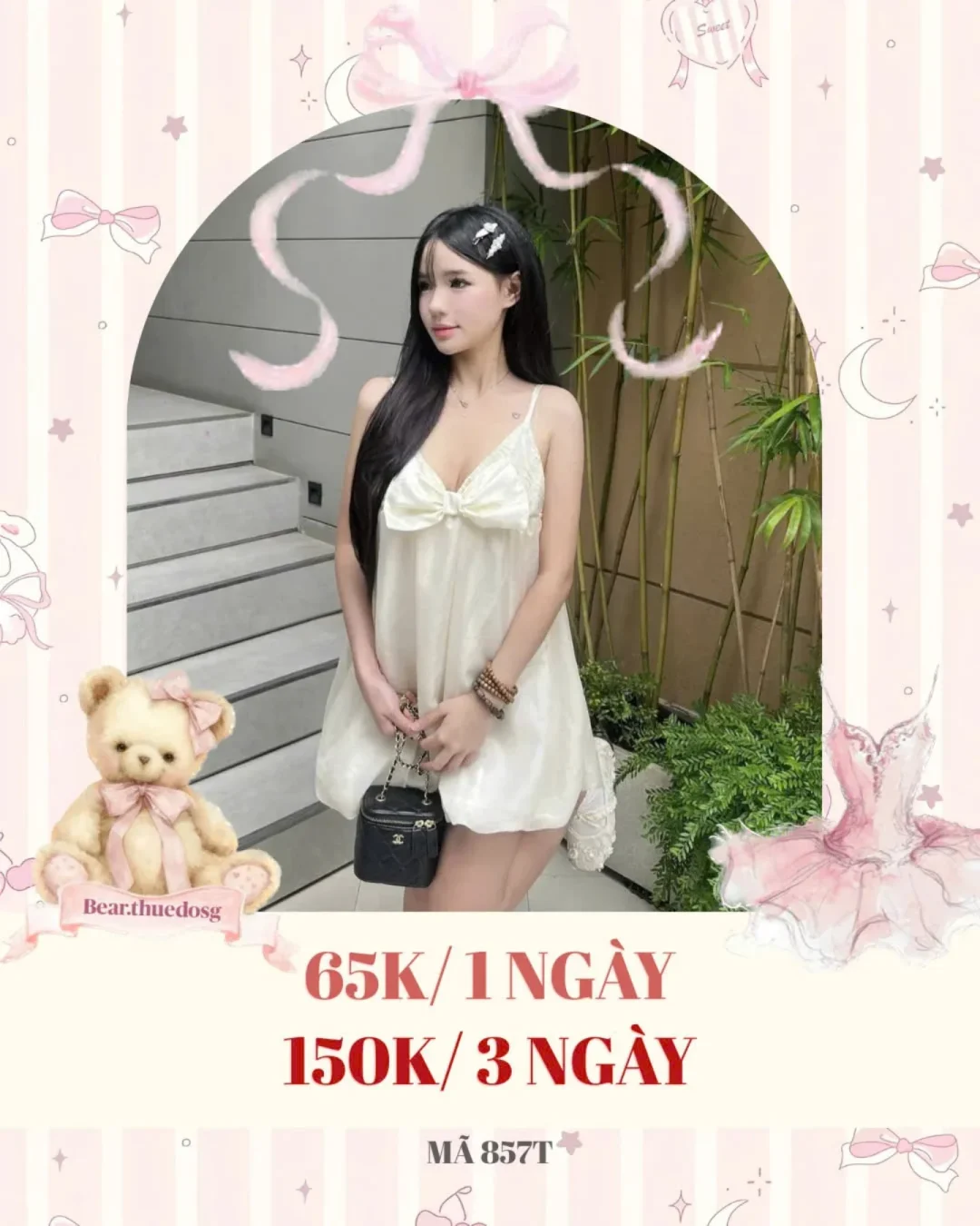 Photo 1 of Váy ngắn nơ ngực satin kem nữ