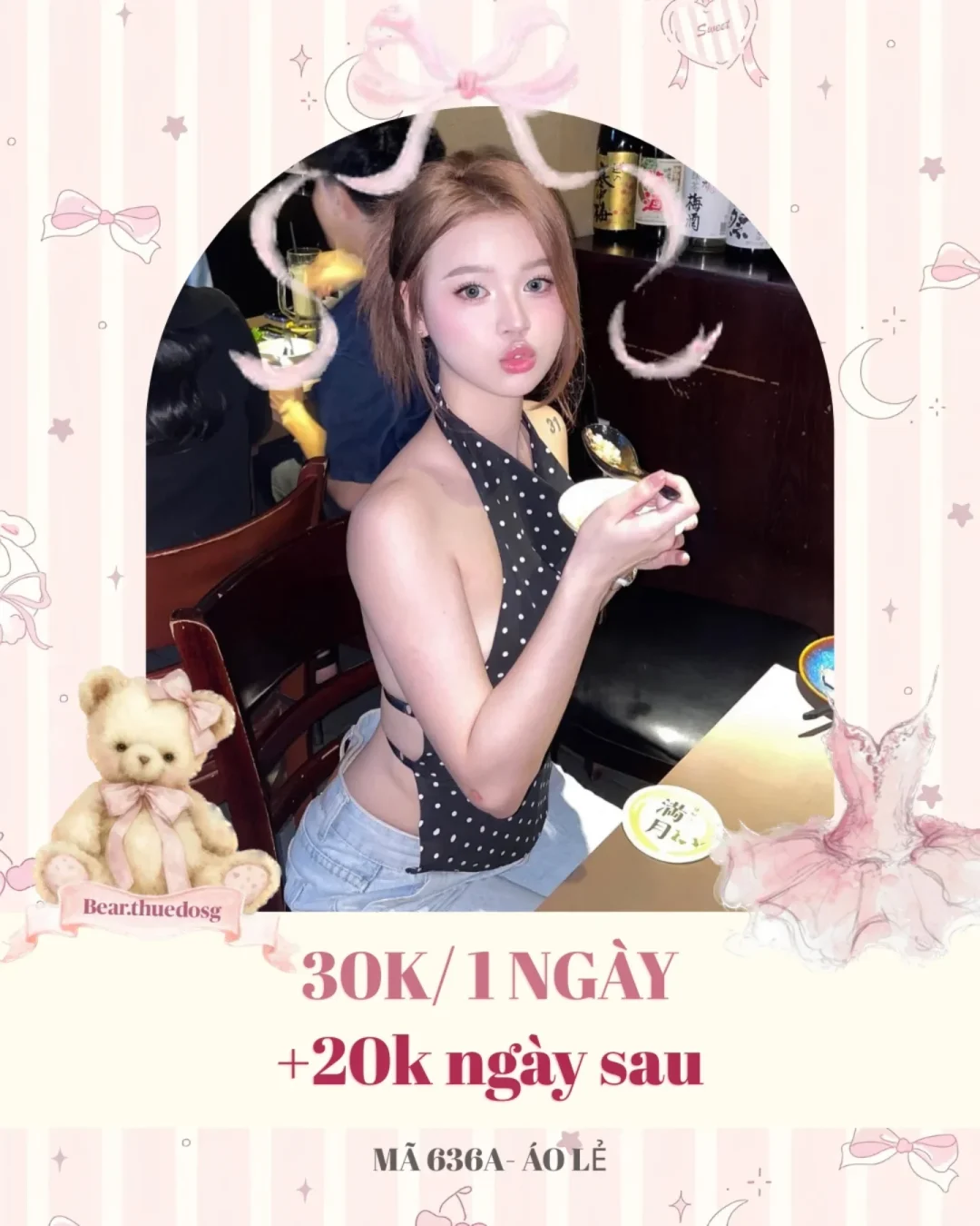 Photo 1 of Áo halter chấm bi đen nữ size S
