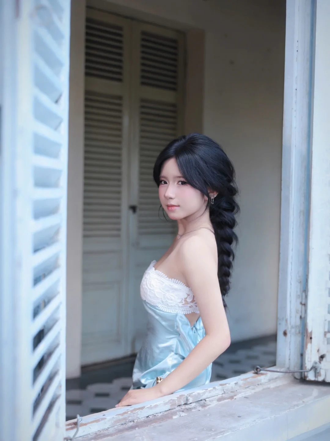 Ảnh 4 của Váy satin xanh mint size M nữ