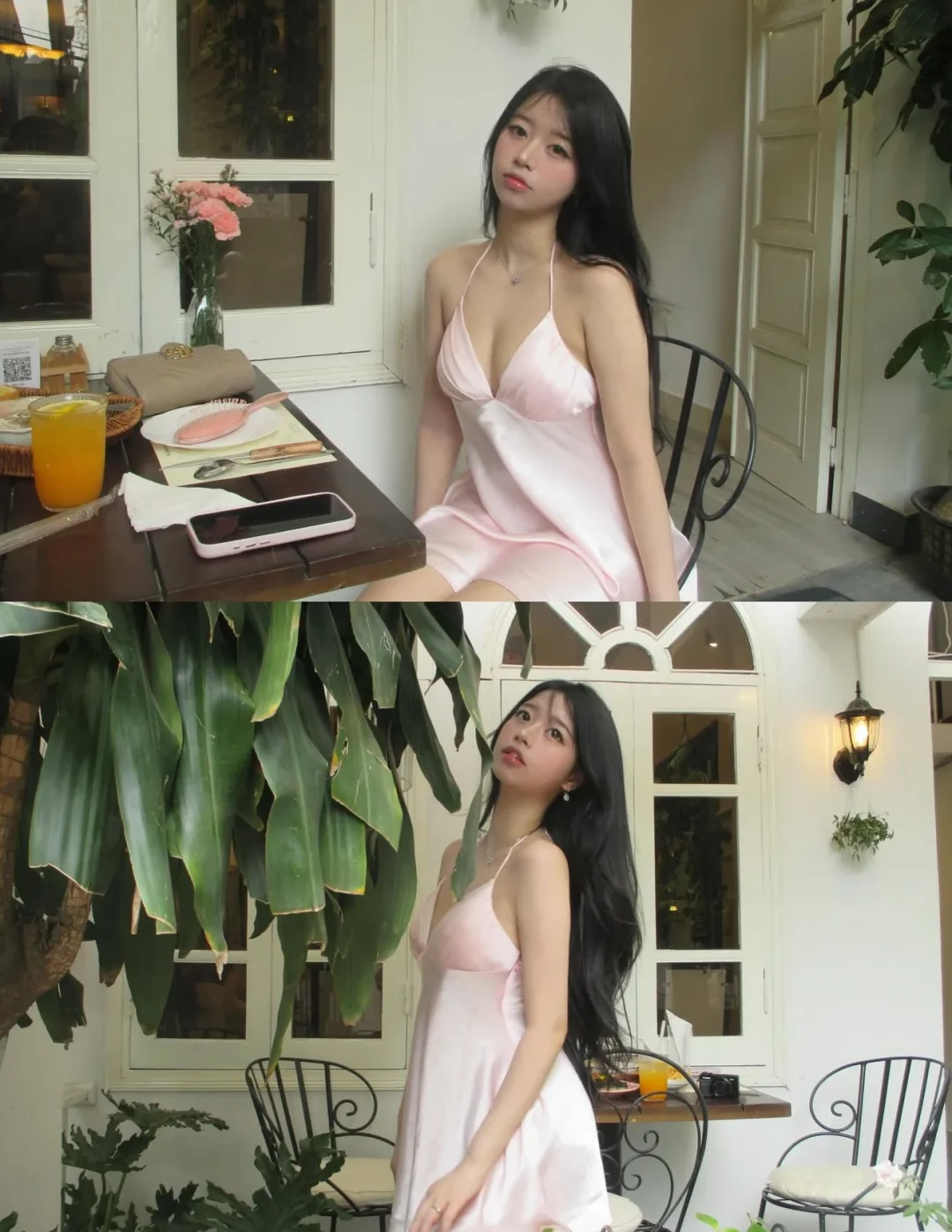 Photo 4 of Đầm lụa hai dây hồng nhạt mini