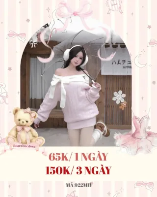Ảnh 1 của Áo len hồng vai trễ nơ trắng nữ
