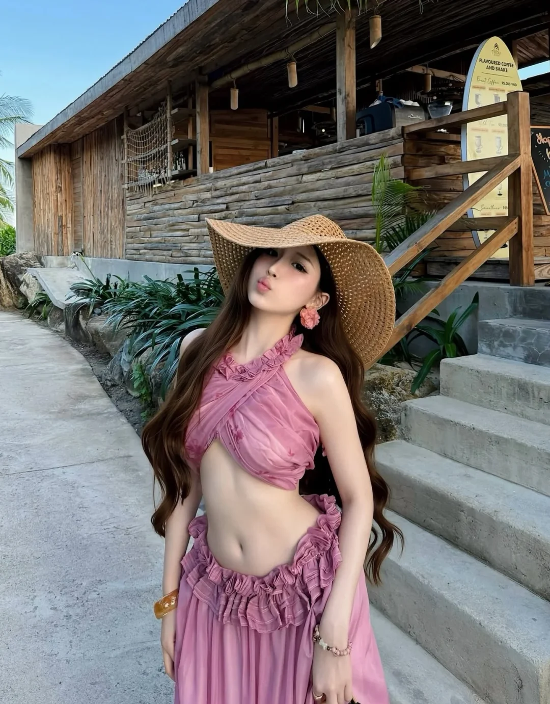 Ảnh 5 của Set váy hai mảnh hồng boho maxi nữ