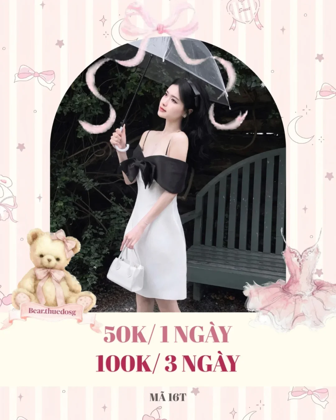 Ảnh 1 của Váy trắng nơ vai nữ tính cho thuê