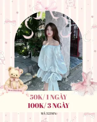 Ảnh 1 của Set áo trễ vai sọc xanh nhạt nữ size S