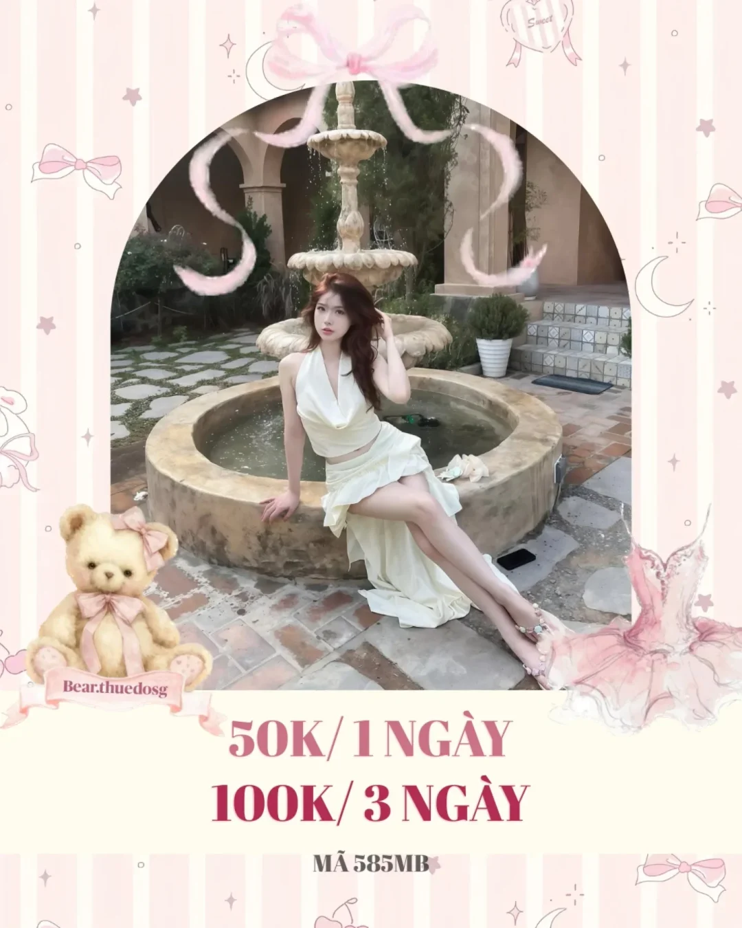 Ảnh 1 của Set váy lụa hai dây kem nữ tính