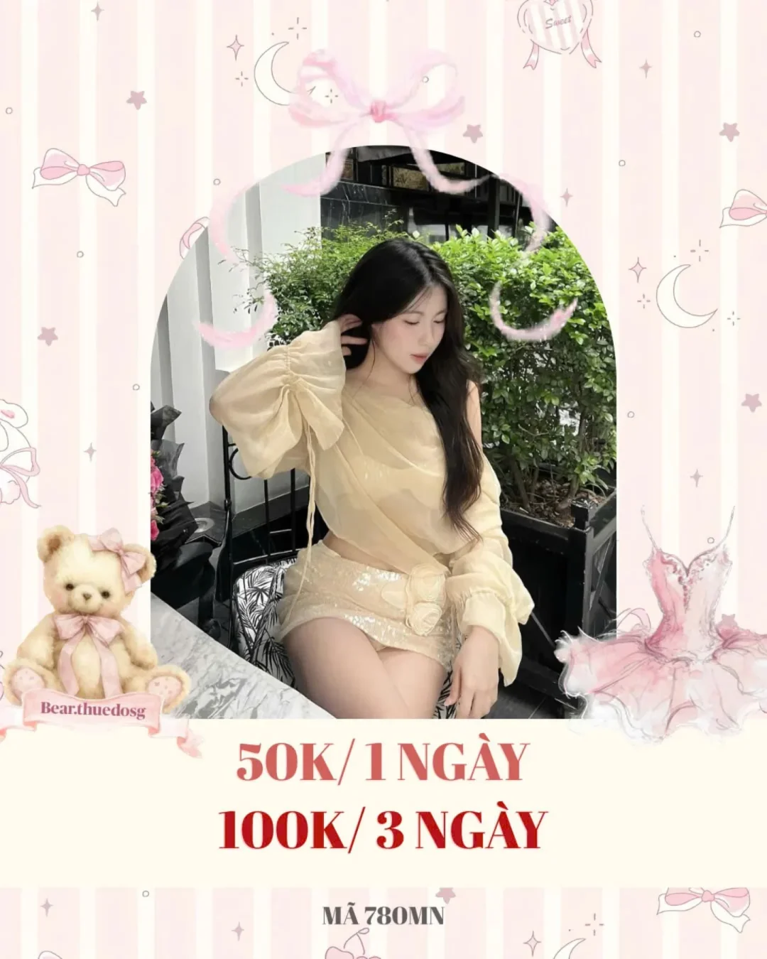 Photo 1 of Set áo voan tay phồng váy sequin kem nữ