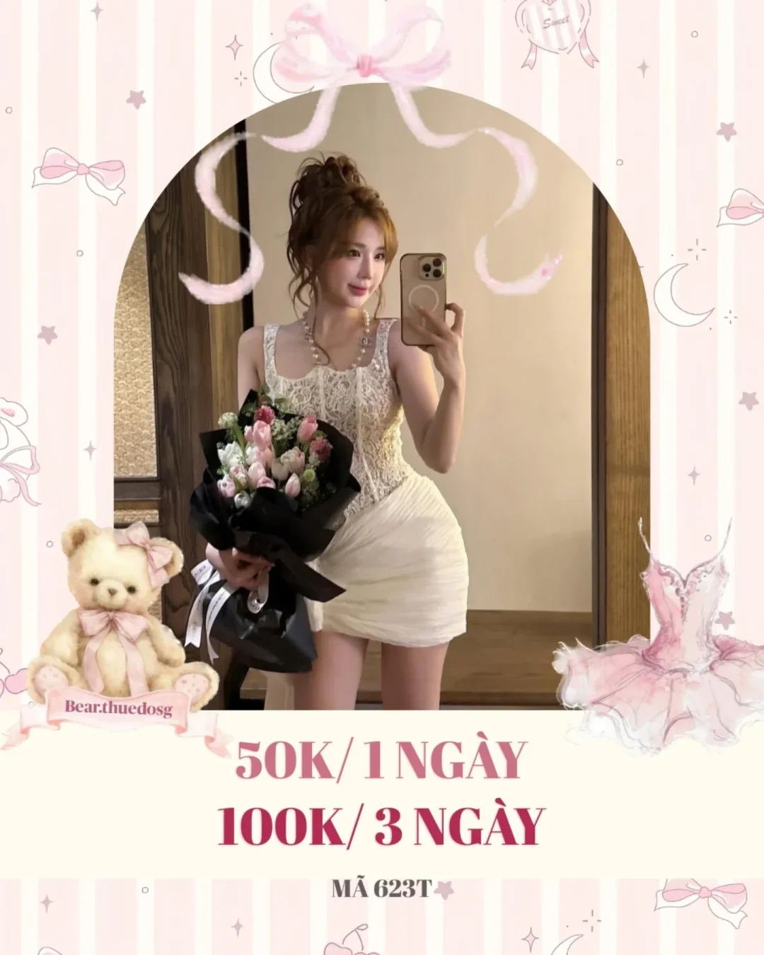 Ảnh 1 của Set váy ren kem trắng nữ tính