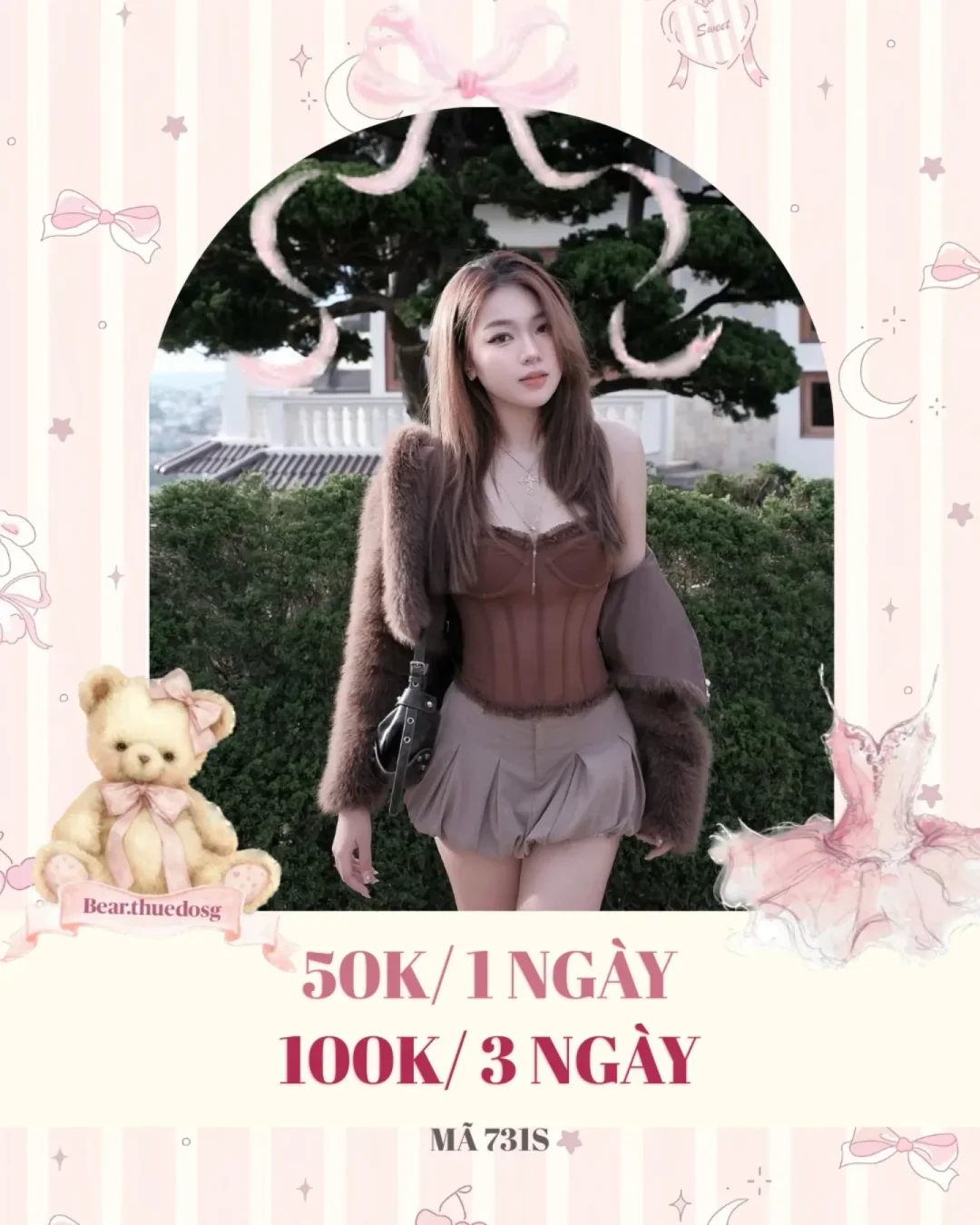 Photo 1 of Set áo corset nâu áo khoác lông nữ