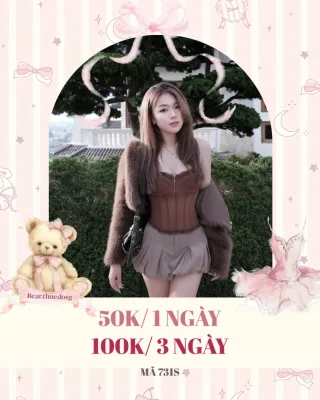 Photo 1 of Set áo corset nâu áo khoác lông nữ