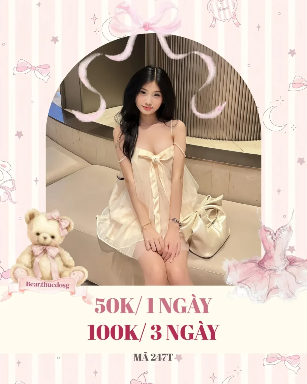 Ảnh 1 của Đầm ngắn hai dây nơ kem nhạt size S