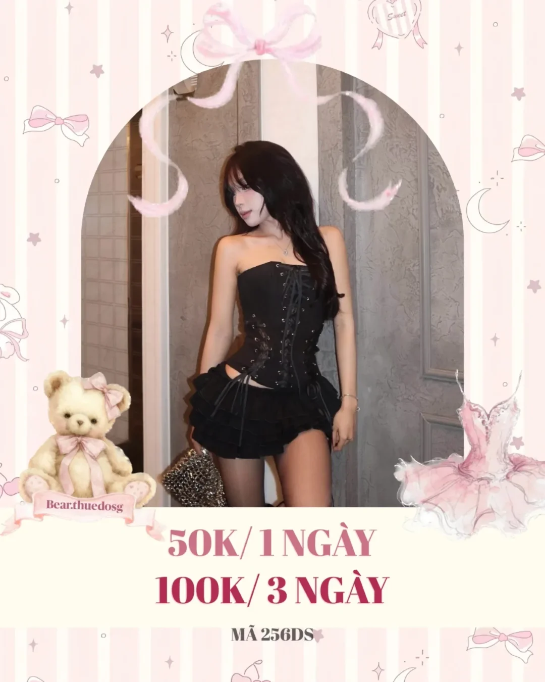 Ảnh 1 của Set corset ren đen chân váy bèo nữ