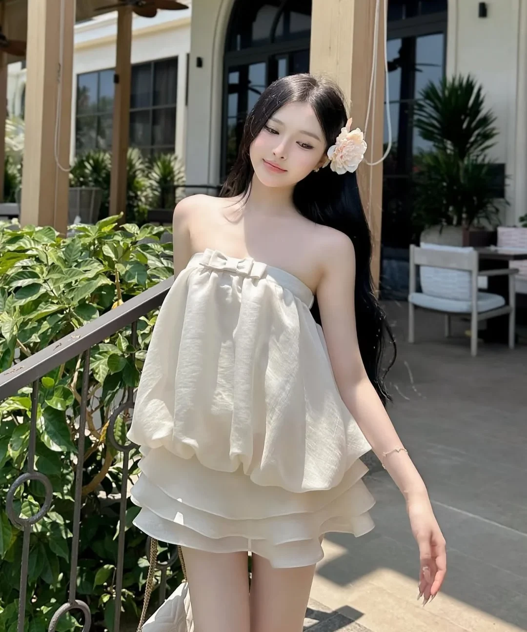 Ảnh 5 của Set áo váy trắng bèo nhún nữ