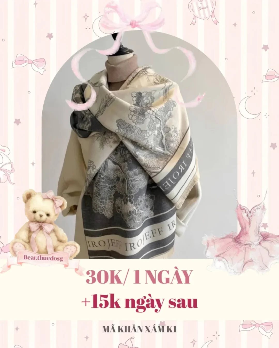 Ảnh 1 của Khăn choàng nữ họa tiết vintage be