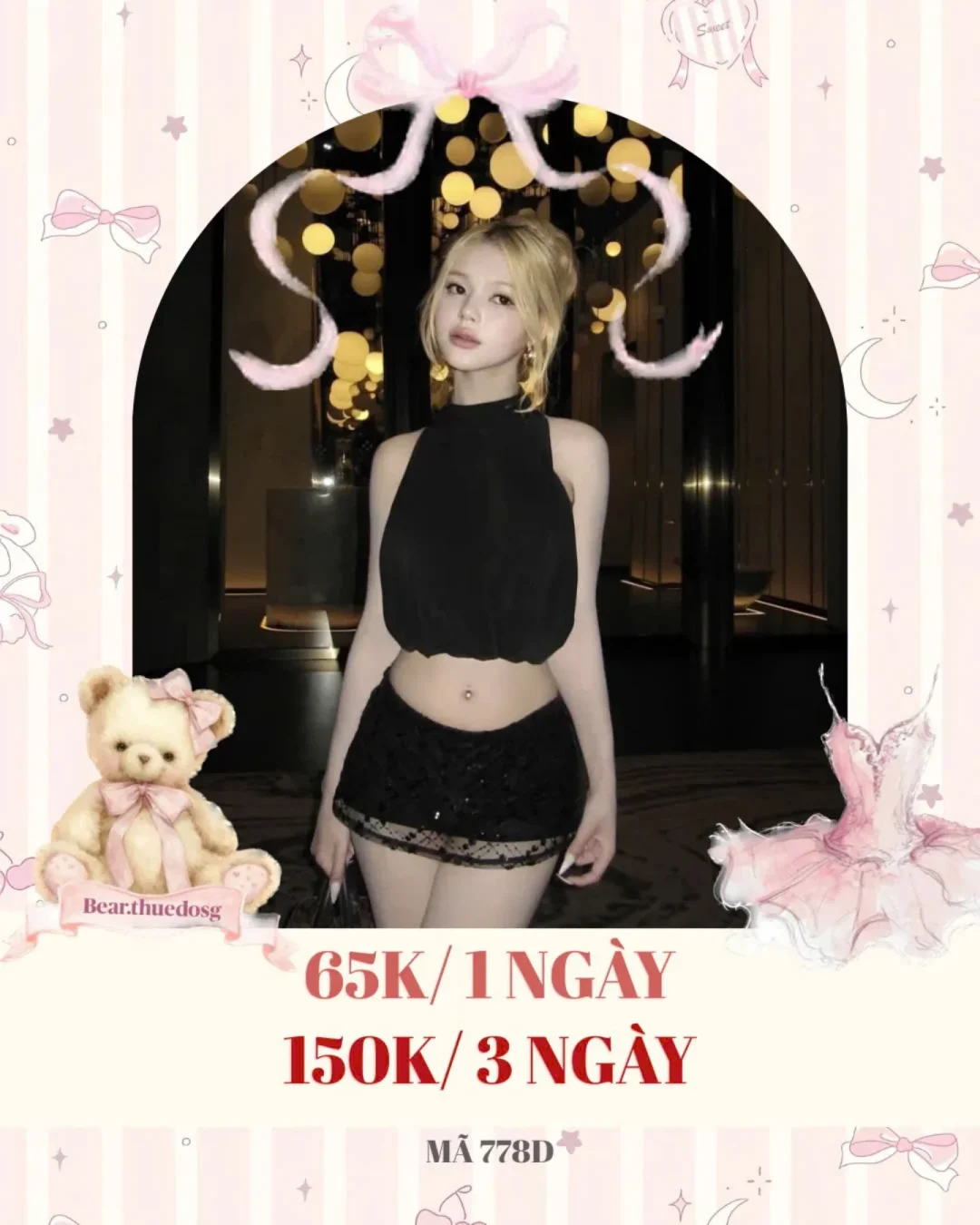 Photo 1 of Set crop top đen quần short ren nữ size S