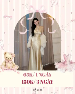 Ảnh 1 của Đầm satin dài vàng champagne sang trọng