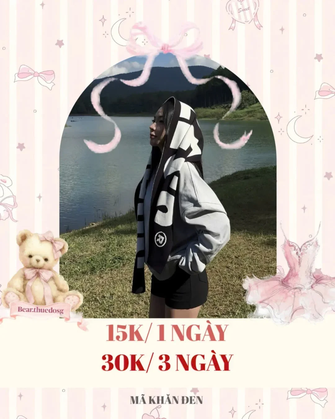 Photo 1 of Áo hoodie oversize nữ kèm khăn choàng sọc