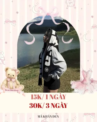 Photo 1 of Áo hoodie oversize nữ kèm khăn choàng sọc