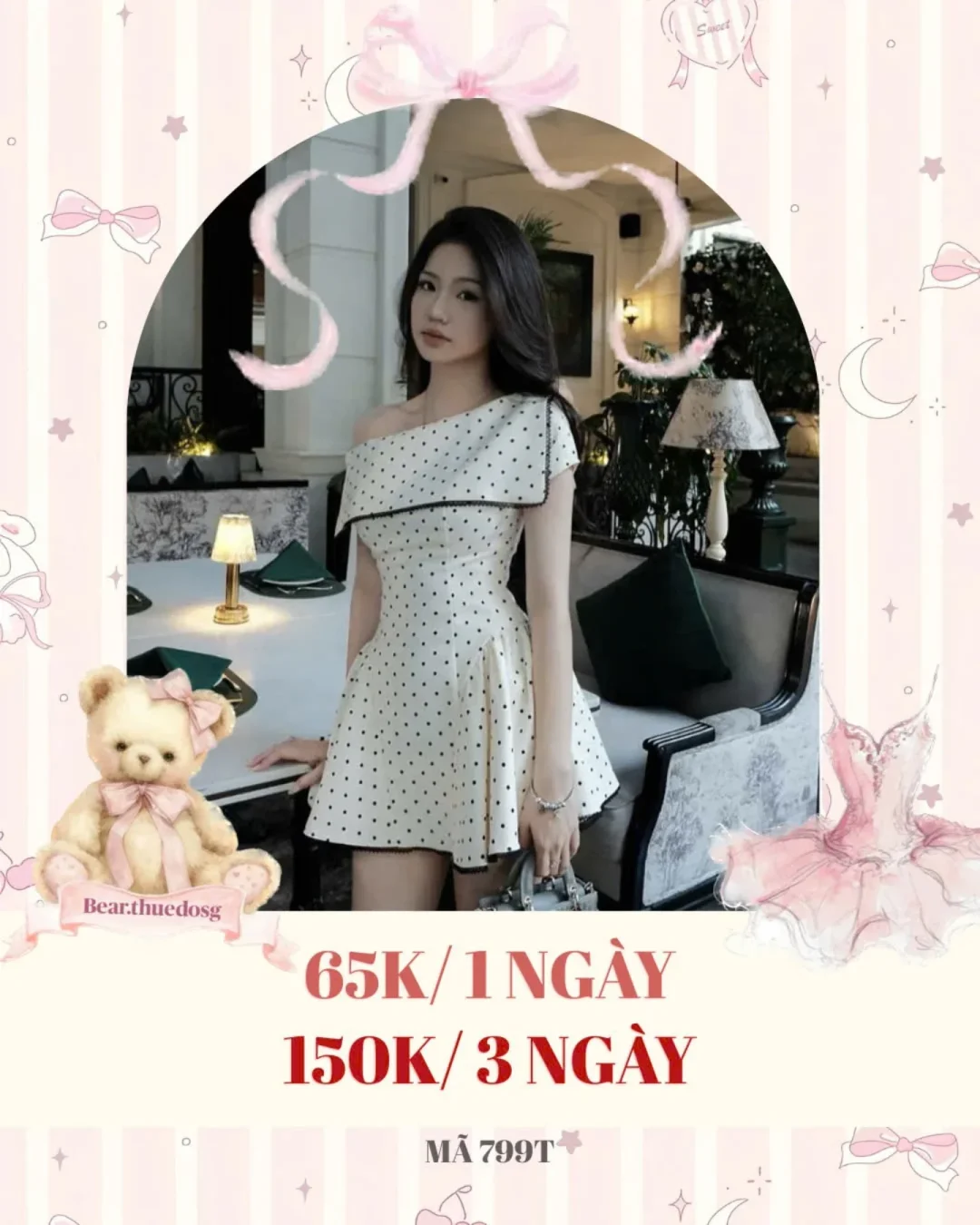Ảnh 1 của Váy chấm bi trễ vai trắng nữ