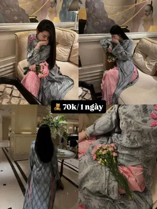 Ảnh 1 của Áo dài nữ xám hoa văn truyền thống size M