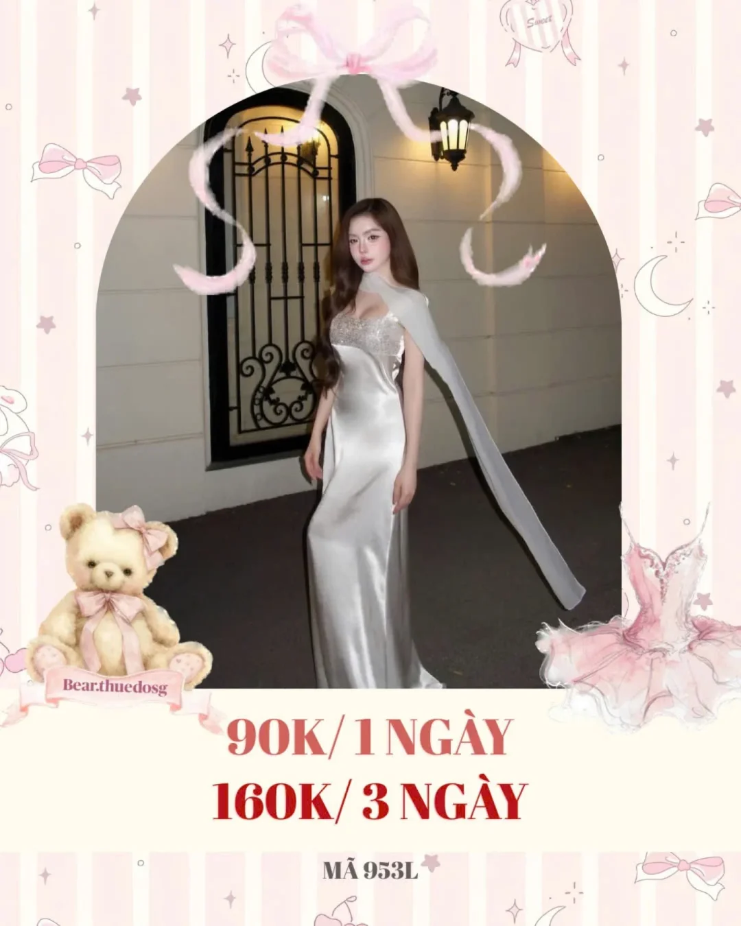Ảnh 1 của Váy dạ hội satin trắng bạc nữ