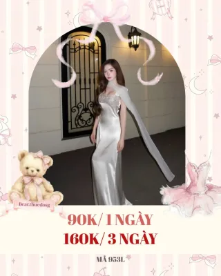 Ảnh 1 của Váy dạ hội satin trắng bạc nữ