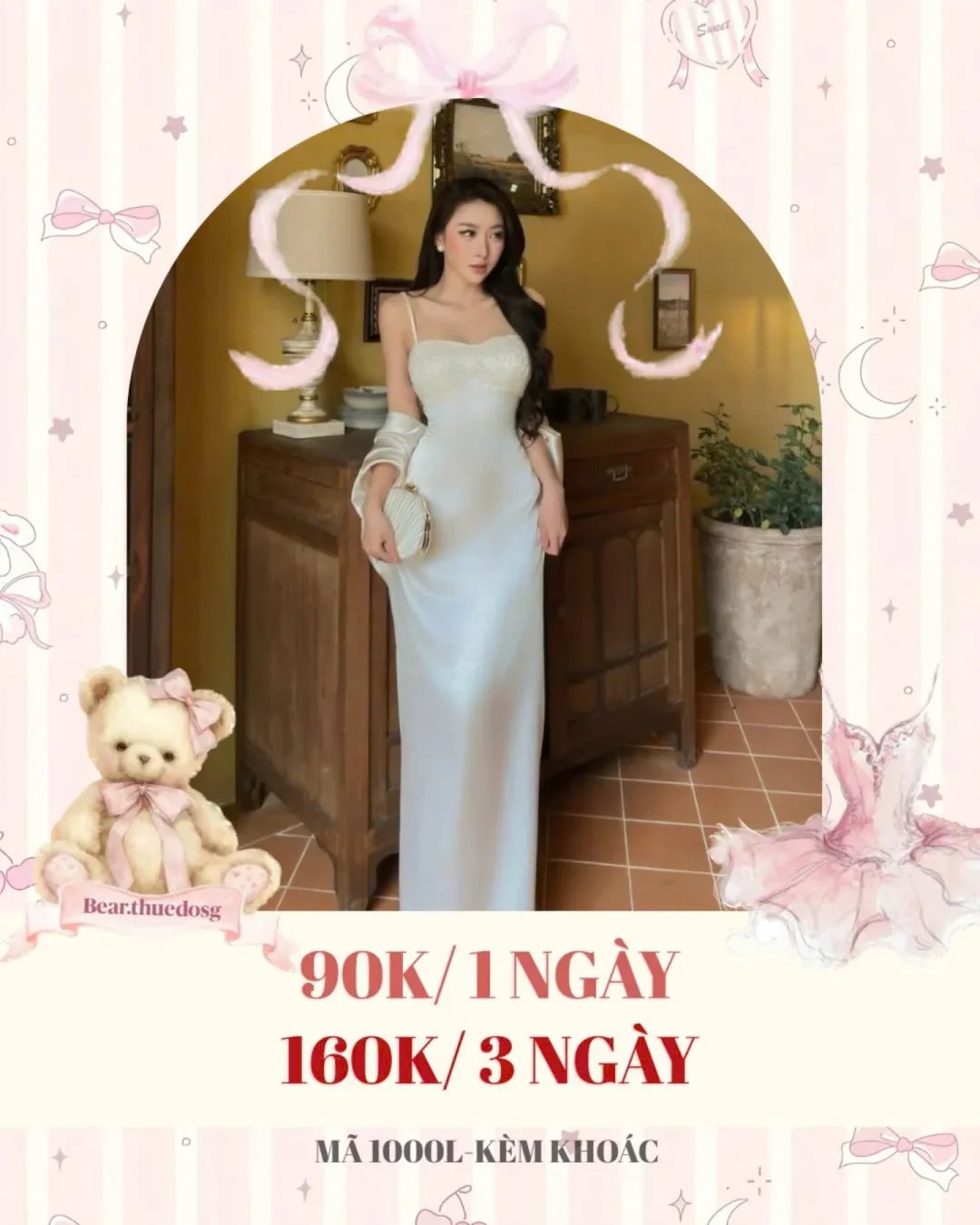 Ảnh 1 của Váy dài satin trắng bạc sang trọng
