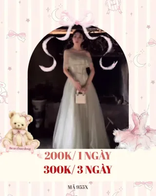 Ảnh 1 của Váy dạ hội voan trễ vai xanh mint