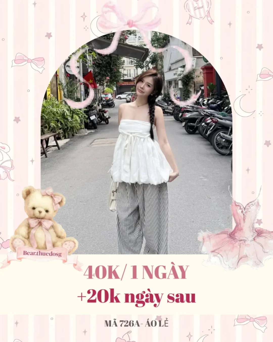 Ảnh 1 của Set áo trắng lệch vai quần sọc nữ
