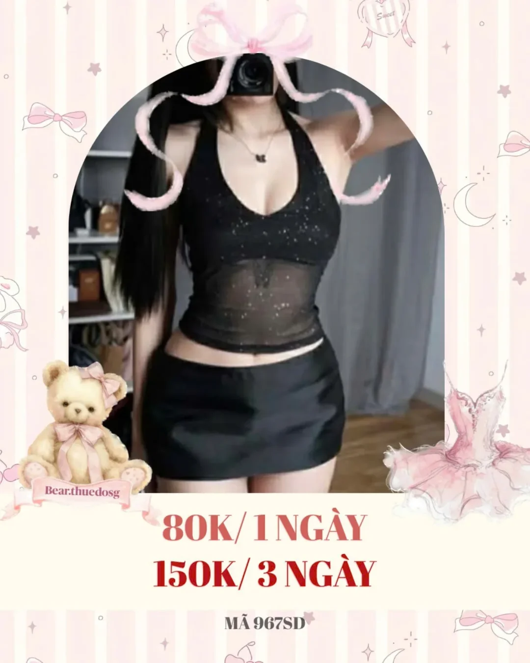 Photo 1 of Set croptop chân váy đen kim sa nữ