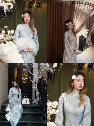 Ảnh 1 của Áo dài nữ xanh mint thêu hoa truyền thống