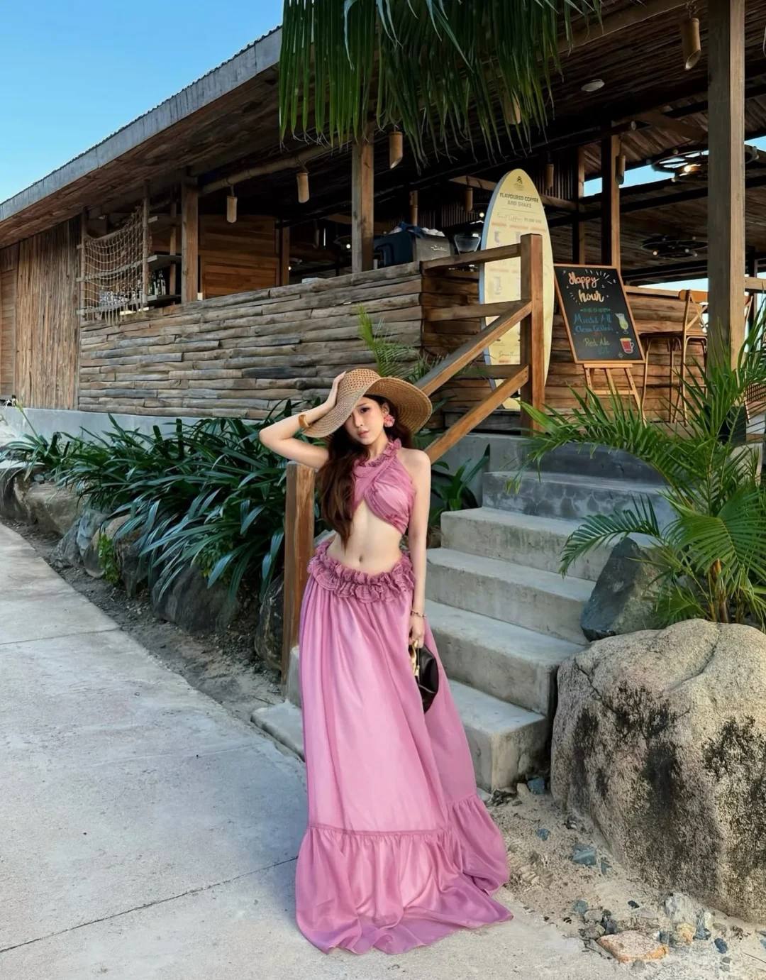 Ảnh 3 của Set váy hai mảnh hồng boho maxi nữ