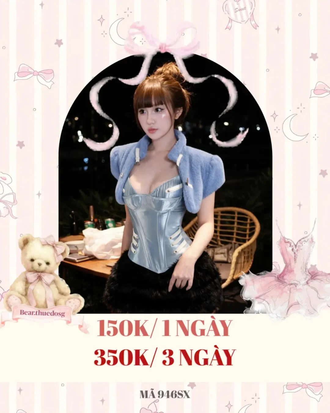 Ảnh 1 của Set corset lông cừu xanh nữ size M