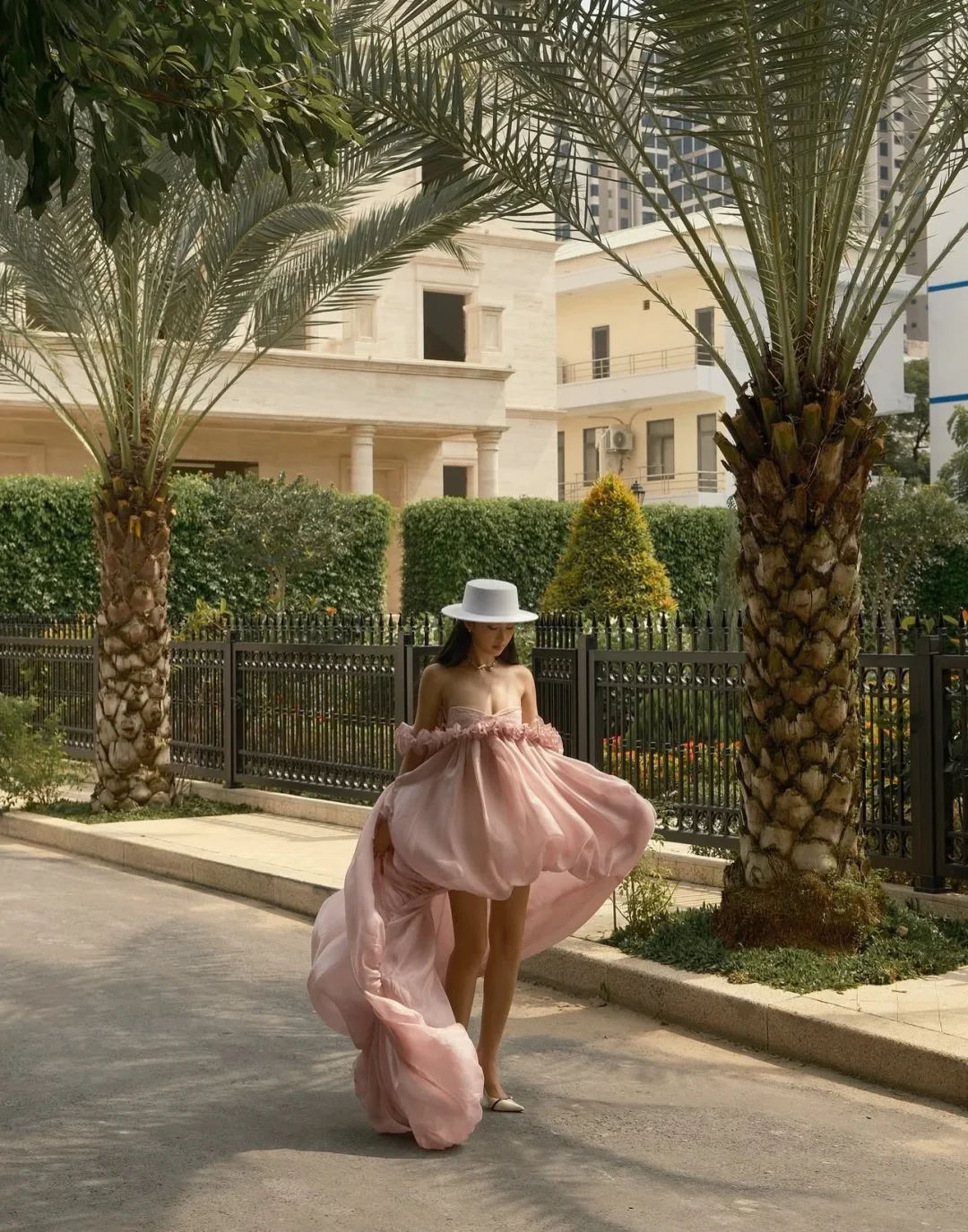 Ảnh 4 của Váy maxi voan hồng pastel nữ size M