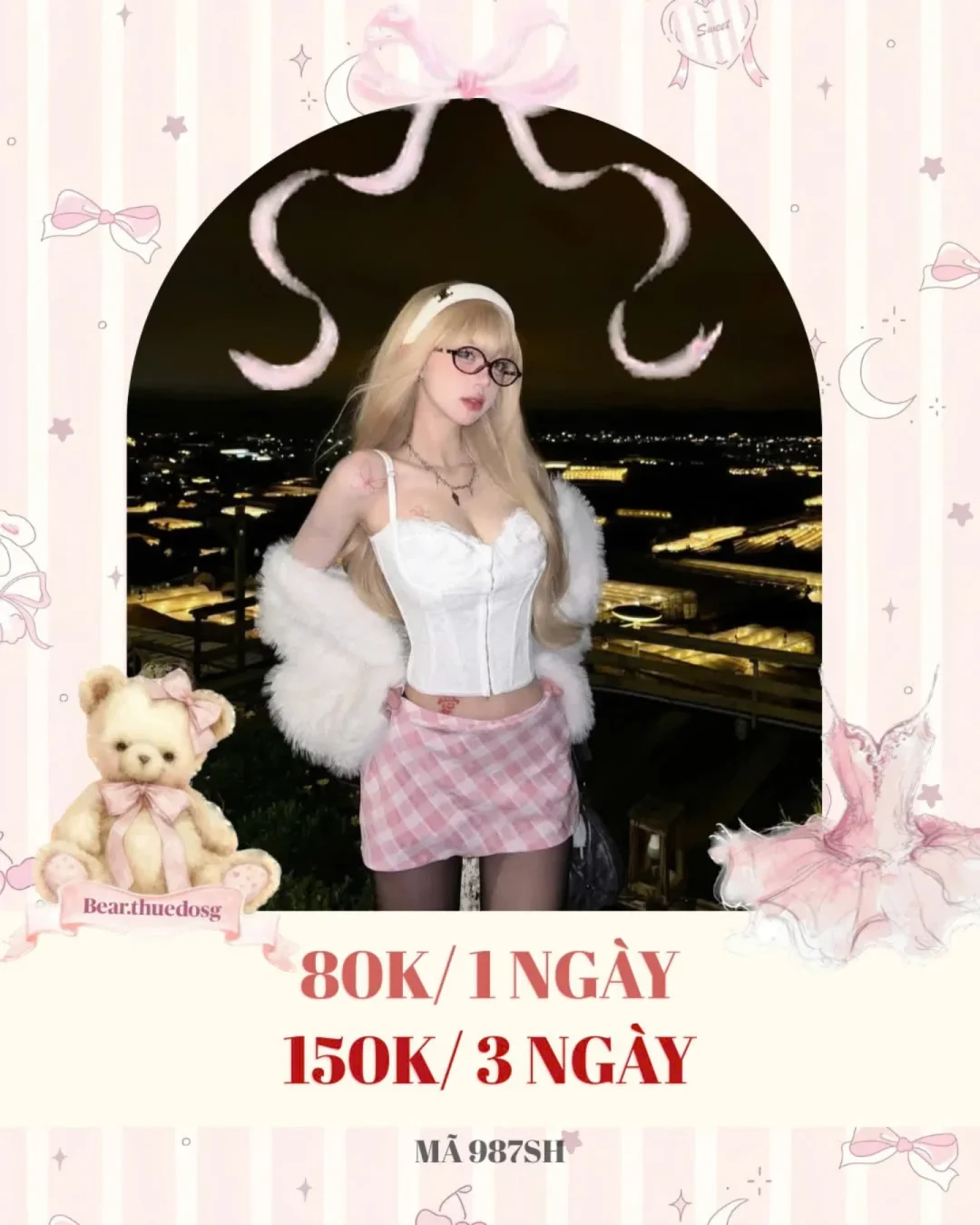 Ảnh 1 của Set áo corset trắng váy caro hồng nữ