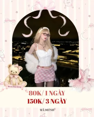 Ảnh 1 của Set áo corset trắng váy caro hồng nữ