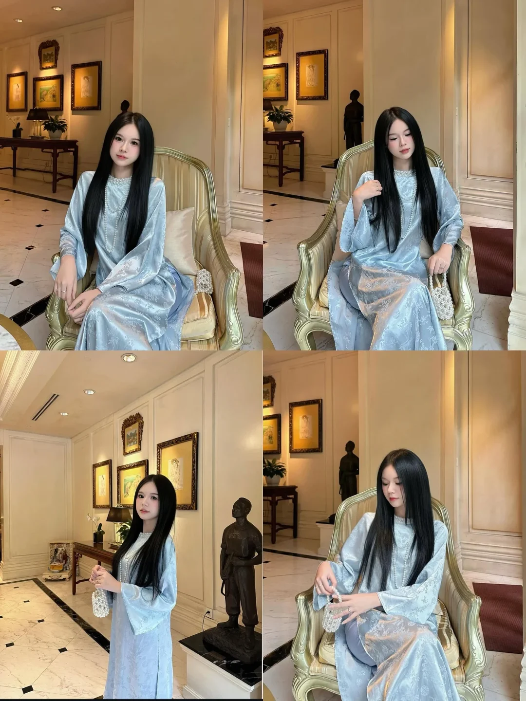 Photo 1 of Áo dài lụa xanh nhạt nữ size M