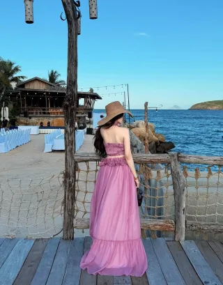 Ảnh 4 của Set váy hai mảnh hồng boho maxi nữ